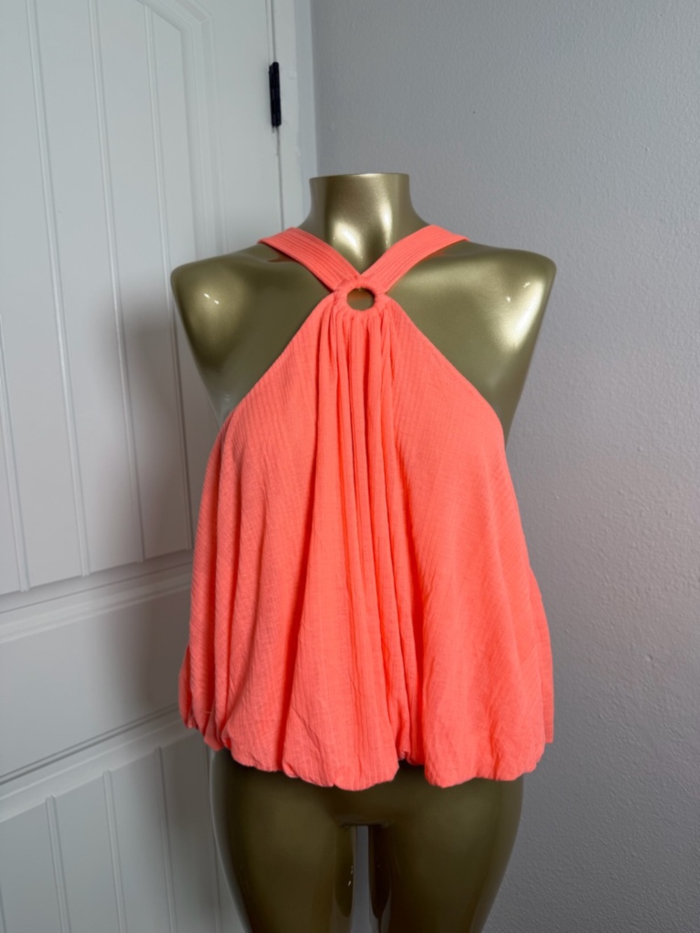 Free People Peach Halter Ring-Detail Camisole L